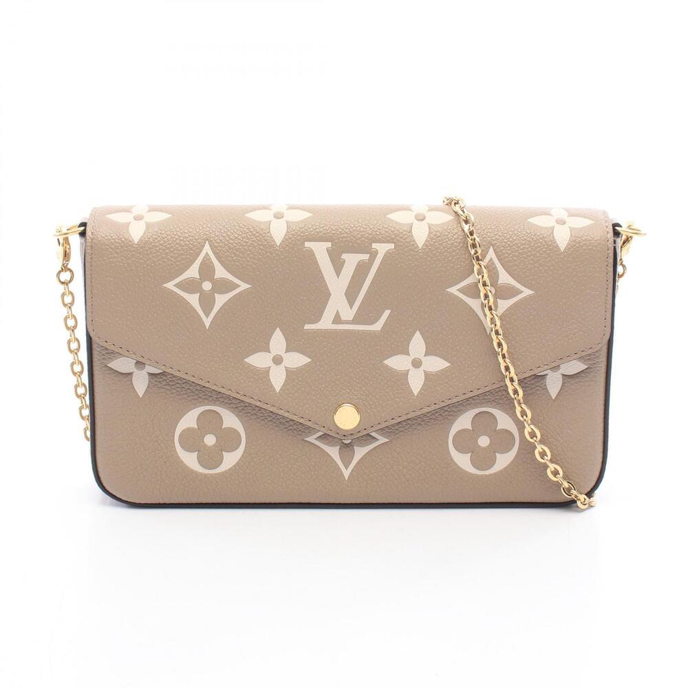 Louis Vuitton Pochette Felicie Leather Monogram Empreinte Shoulder Bag Beige Tan